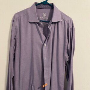Bugatchi Shirt Men’s XL 17.5 36/37 purple Plaid Flip Cuff Cotton EUC